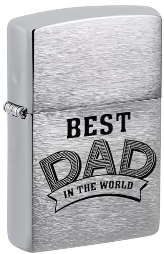 Zippo Sturmfeuerzeug - Best Dad - Brushed Chrome Finish, Color Image Schriftzug - Nachfüllbar - Wiederverwendbar - Windfestes Design - Geschenkbox - Made in USA