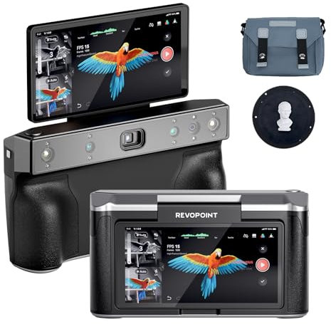 Revopoint MIRACO PRO Handheld 3D-Scanner für 3D-Drucker, 0.02mm Präzision, 32GB 3D Scanner mit 180°Flip Screen, 15 fps schnelles Scannen zum Scannen großer und kleiner Objekte, 48 Megapixel RGB Kamera