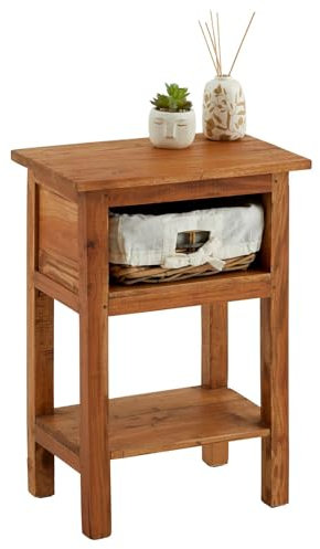 IDIMEX Table de Chevet Roses Table de Nuit avec 1 Panier en rotin et 1 étagère, Style Maison de Campagne, en Acajou à la Finition Naturelle