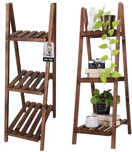 KOTARBAU® Blumentreppe Holz Blumenleiter Holz 114 x 37 x 50 cm Braun Pflanzleiter Outdoor & Indoor Blumentreppe klappbar Blumenleiter Balkon Blumenregal