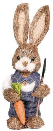 Uitseld Easter Bunny Figurines Easter Decorations Tabletop Standing Bunny Sculpture Desktop Straw Bunny Decoration Easter Standing Bunny Statue Fadeless Ornament For Favors Cute Animal Decoration