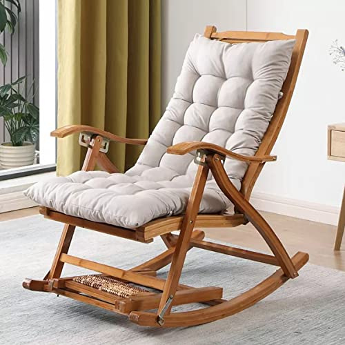 Klappbarer Relaxsessel aus Holz mit Fußstütze, bequemer Schaukelsessel mit Polsterung, bequemer Schaukelstuhl für die Terrasse auf dem Balkon, verstellbare Rückenlehne (Farbe: Hellgrau)