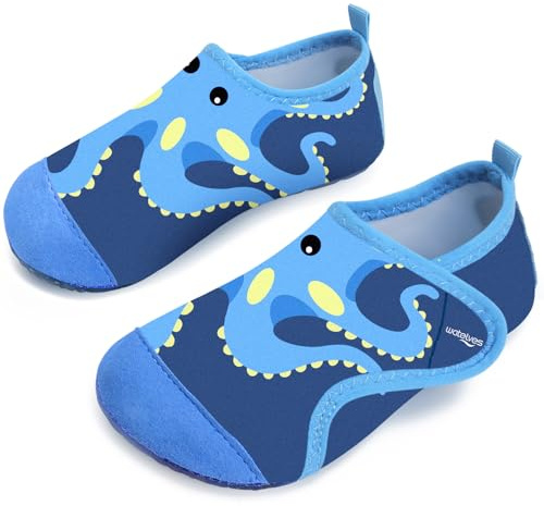 Kids Water Shoes Boys Toddles Baby Beach Shoes Swim Shoes Aqua Pool Swimming Socks Quick Dry Non-Slip for Children's Barefoot Shoes（Octopus Blue 28/29）