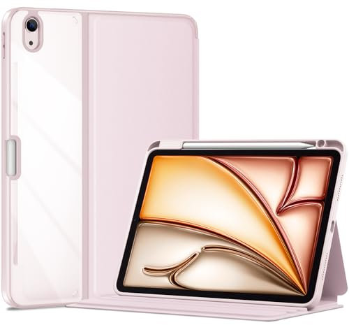 ProCase Smart Case for iPad Air 11-inch M3 2025 & M2 2024, Air 5th (2022) / 4th Gen (2020) 10.9 Inch; Shockproof Cover with Clear Back & Pencil Holder -Pink