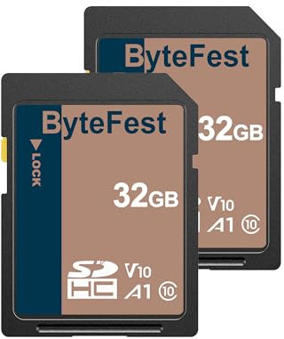 ByteFest Carte SD 32Go Lot de 2, Cartes SDHC Mémoire SD UHS-1 Classe 10, A1, U3, V30, Full HD Vidéo, pour Appareil Photo, DSLR, Photographe Professionnel
