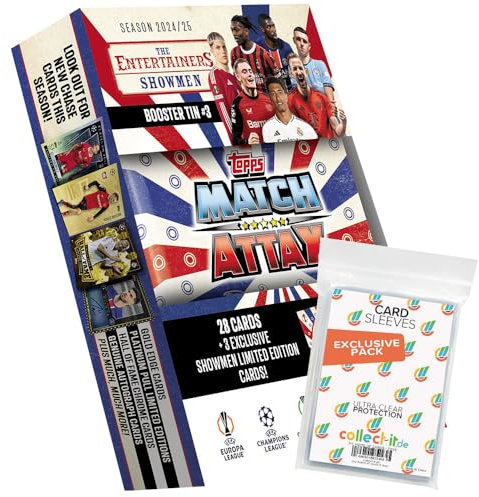 Bundle mit Match Attax CL 2024/25 - Trading Cards - Mega Tin Box + Exklusive Collect-it Hüllen (1 Mini Tin Box The Entertainers Showmen #3)