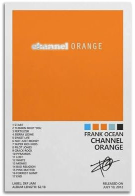 STMETTOL Poster, Motiv: Frank Ocean Channel Orange, Poster, Album, Druck, Malerei, Leinwand, Dekoration, Wandkunst, Sänger, berühmtes Album, Pop-Album, Musikdekoration, 30 x 45 cm, ungerahmt, 20