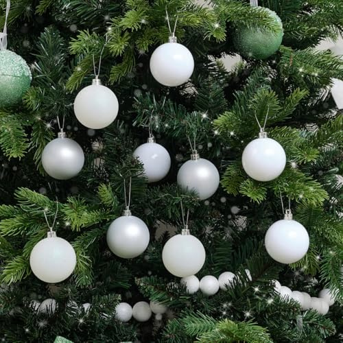 Melody Maison Set of 10 Mixed Glitter White and Silver Baubles - 6cm