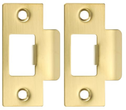 PATIKIL 2-3/4 Door Lock Strike Plate,2 Pcs Stainless T Strike Deadbolt Strike Plate,Door Backplate for Interior Exterior Door Use(Large Hole), Gold