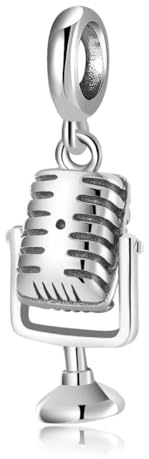 Microphone Dangle Charm Music Singer Genuine 925 Sterling Silver Compatible With Pandora Bracelet