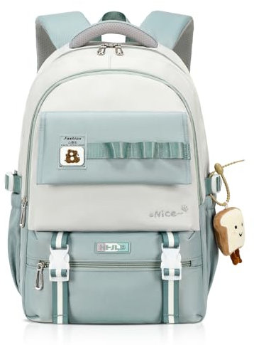 Amythe Schulrucksack Teenager Mädchen, Großer Mädchen Schultasche für Klasse 5-12., Stilvolle Schulranzen Lässiger Daypack aus Nylon für Realschule Gymnasium und Universität, Grün