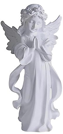 Heart Tong Figuras de ángel decorativas, estatuas de ángel, figura de resina blanca, para decoración de cementerio y casa, decoración de jardín, decoración de tumba, bodas, Navidad y más (grande)