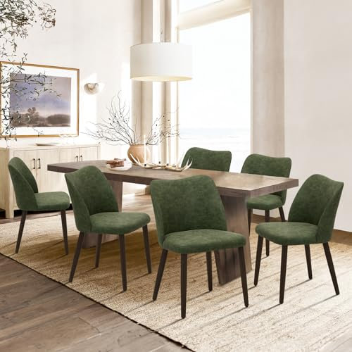 COLAMY Gepolsterte Esszimmerstühle 6er Set, Moderne Küchenstühle mit gepolsterter Sitzfläche und Holzbeinen für Restaurant/Café, Grün