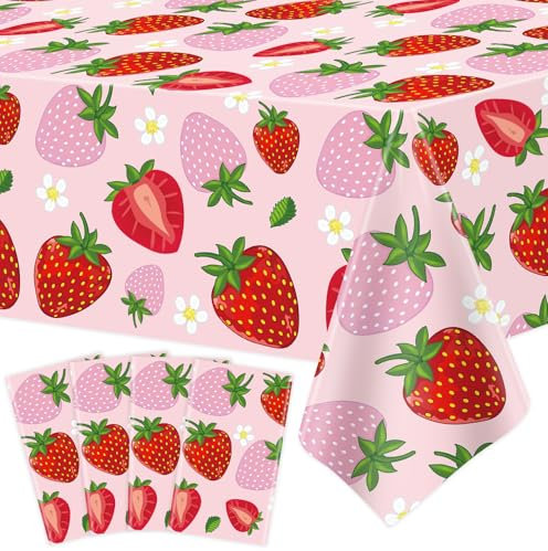 Erdbeer-Tischdecke, Erdbeer-Tischdecke, Beeren-Party-Tischdecke, Sweet One, Geburtstagsparty-Tischdecke, Beeren-Motiv, Dekoration, 130 x 213 cm, Obst-Thema, Innen- und Außenbereich, 4 Stück