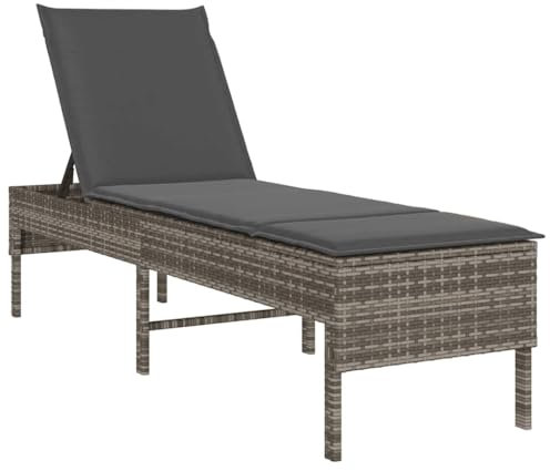 vidaXL Sonnenliege mit Auflage Grau 55x200x44 cm Poly Rattan, Gartenliege, Sonnenbett, Chaiselongue, Relaxliege, Tagesbett, Lounge Bett, Gartenbett