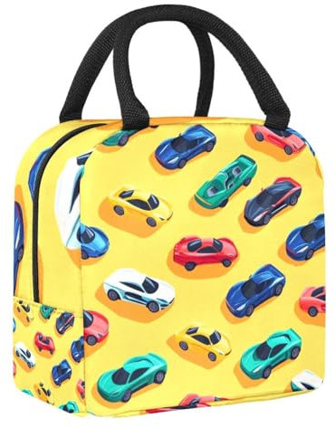JAVENPROEQT Cool Race Cars - Lonchera térmica con patrón brillante sin costuras para mujeres y niñas, bolsa de almuerzo reutilizable para escuela, oficina, al aire libre