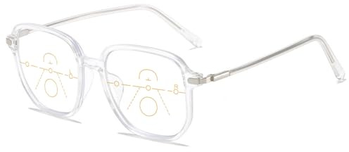 KOOSUFA Modern Gleitsichtbrille Gleitsicht Lesebrille Herren Damen Groß | Quadratischer Große Gläser, Progressive Multifokus, Anti-Blaulicht, Arbeitsplatzbrille Lesehilfe, 1.0 1.5 2.0 2.5 3.0 3.5 4.0