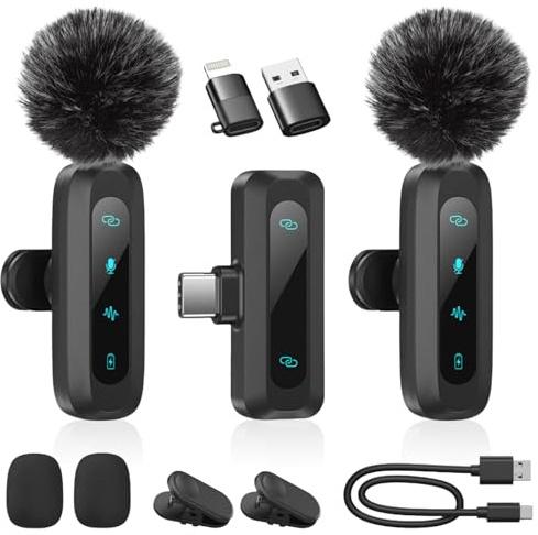 PZCC Kabelloses Lavalier-Mikrofon für iPhone, iPad, Android-Telefon, 2 Stück Krawattenmikrofon für Geräuschreduzierung, Nachhall und Stummschaltung, Mini-Mikrofon für Vlogging, Videoaufnahme