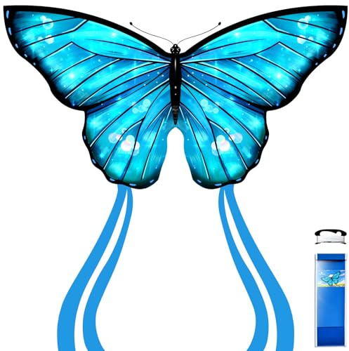 Simxkai Butterfly Kite Easy to Fly for Kids, Adults, Beginners, Single line (Sky Blue)