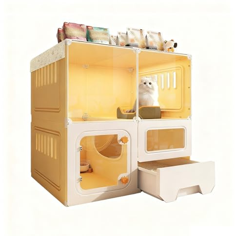Transparente Katzenkäfig für Innenräume mit Katzentoilette Metall Rahmen Mehrstufiges Design für Wohnungen Stabiles Gehege für Spiel, Ruhe und Erholung