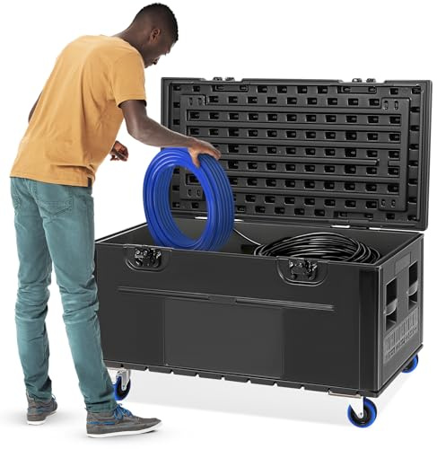 44 Heavy Duty ATA Rolling Cable Trunk Case, Stackable Road Case with Wheels for Pro Audio & DJ Equipment, Touring Transport and Secure Storage Utility Case