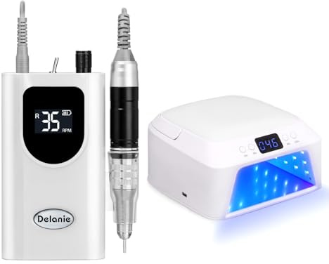 Delanie Ponceuse pour Ongles Professionnelle 35000RPM, lot avec Lampe à Ongles UV LED Double Écran 71 Perles Lumineuses