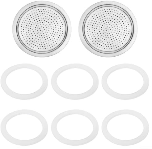 Set di filtri di ricambio per moka e guarnizioni in silicone per macchine da caffè espresso, per mantenere un'estrazione e una funzionalità ottimali (3 tazze)