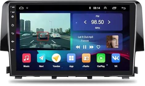 Car Radio para Honda Civic 2016-2021 9 Pulgadas Android 15 Multimedia Pantalla con BT GPS WiFi FM Carpaly Backup Camera Cooling Fan para, 4 Core 2G+64G