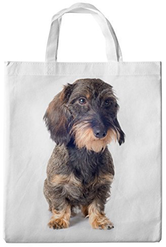 Einkaufstasche/Tragetasche/Shopper/mit Henkeln - 38x42cm - Motiv: Dackel/Teckel/Dachshund Rauhhaardackel sitzend [ 19 ]