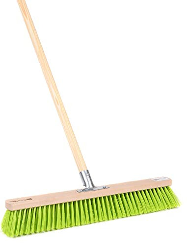 BawiTec Gartenbesen Straßenbesen 80cm Breit mit Stiel 160cm Lang grüne Kunststoffborsten neongrün für draussen Besen für Garten Hof Werkstatt Grundstück Straße Gehweg inkl. Besenstiel Holzstiel
