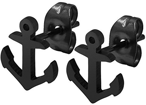 Soul-Cats 1 Paar Ohrstecker Ohrringe Anker Rockabilly Seemann Seefahrt schwarz silber, Farbe: Schwarz
