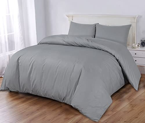 Sapphire Collection 100% Egyptian Cotton 300 Thread Count Duvet Cover With Pillow Case Bedding Set (Super King, Grey)