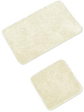 WohnDirect Badematten Set - WC Vorleger (45x45cm), Badematte (50x80cm) - rutschfest waschbar Badezimmerteppich OHNE WC-Ausschnitt - Creme