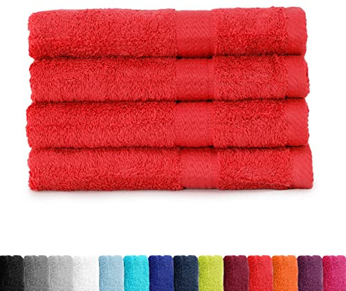 BaSaTex - Handtuch Set für Haushalt & Gäste 4er Pack - Frottee-Handtücher mit Aufhängeschlaufe aus weicher Baumwolle in 50x100cm- Waschtücher für Bad Öko-Tex Made in Green - Rot