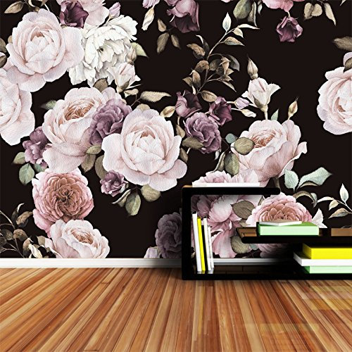 WH-PORP Grand papier peint fait sur commande de photo de papier peint de fleur de pivoine de Rose de noir 3D pour le salon-250cmx175cm