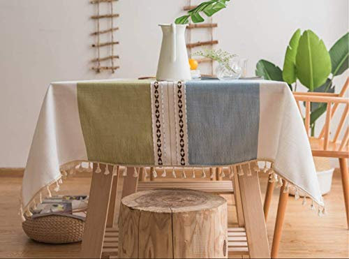 Lanqinglv Quaste Tischdecke 140x240 Abwaschbar Baumwolle und Leinen Tischtuch Grün/blau Tischdecke Rechteck Couchtisch