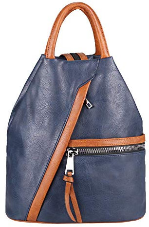 OBC Damen Rucksack Tasche Schultertasche Leder Optik Daypack Backpack Handtasche Tagesrucksack Cityrucksack Blau-Braun