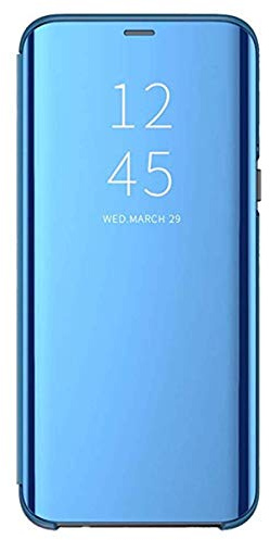 Etui Samsung S10 Miroir Clear View Flip PC 360° Complète Protection Coques avec Fonction Stand Anti-Choc Anti-Rayures Housse pour Smartphone Galaxy S10 2019 6.1 Pouces (Bleu, Galaxy S10)