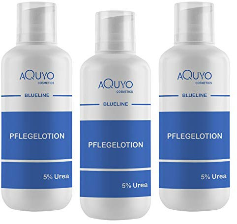 Blueline 5% Urea Creme Lotion, Körperlotion für trockene Haut, Feuchtigkeitslotion bei empfindlicher Haut, Neurodermitis, Juckreiz oder Psoriasis, Bodylotion zur Hautpflege (3x 500ml)