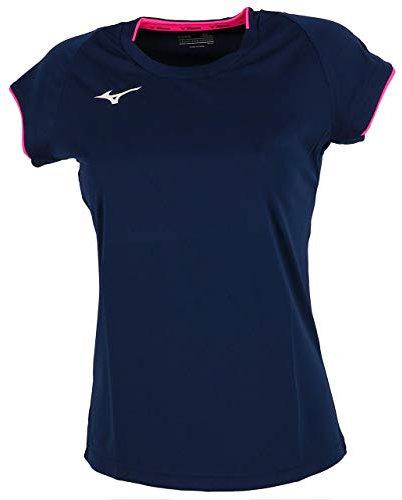 Mizuno Core Short Sleeve Tee W T-Shirt pour Femme Extra-S Bleu Marine et Rose Fluo