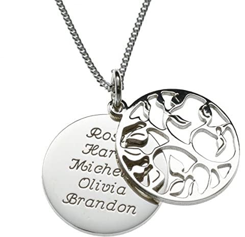 Sterling Silver Double Disc Filigree Tree of Life Personalised Pendant With Optional Chain