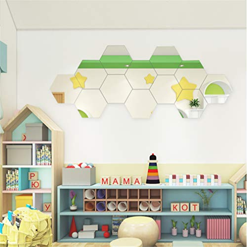 Mirror Wall Stickers Decoration, 12 Pcs DIY Removable Square Wall Stickers Art Wall Decals, Best for Home Living Room Bedroom Sofa TV Office Restaurant Aisle Wall Decoration Murals (Hexagon)