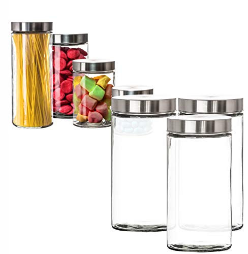 BigDean 3er Set Vorratsgläser 1,7 Liter Glas Schraubglas Lebensmittelglas Edelstahldeckel mit Schraubverschluss 22 x 11 cm