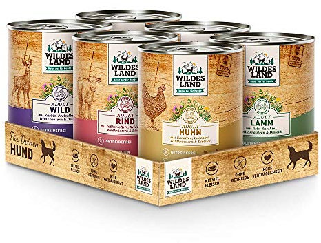 Wildes Land - Probierpaket - 6 x 800 g - Hundefutter - Nassfutter