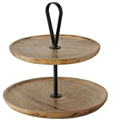 Cesta de frutas decorativa de madera y metal de 2 pisos