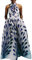 OLIPHEE Robe Femme Imprimer lâche Grande Taille Afrique sans Manches Une épaule De Multiples Façons De Porter(S, Plume Bleue sur Blanc)