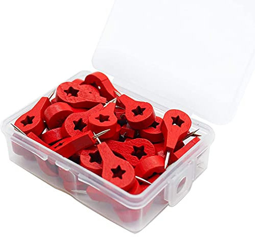 40 PCS Red Wooden Push Pins World Map Thumb Tacks in Star/Arrow Design for Cork Boards Bulletin Boards Pictures