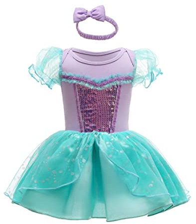 Lito Angels Vestito da Principessa Ariel Pagliaccetto per Bimba Bambina, Sirenetta Sirena Bebè Body Tutina con Fascia, Taglia 6-9 Mesi, Verde
