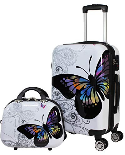 World Traveler Black and White Butterfly 2-teiliges Handgepäck-Set, Mehrfarbig, Mehrfarbig, 20x13x9 inches, Black and White Butterfly 2-teiliges Handgepäck-Set