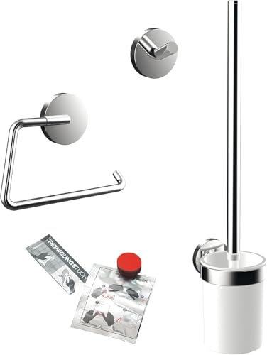 EMCO Round WC 3-teiliges Badaccessoire-Set inkl. Handtuchhaken, Papierhalter, Toilettenbürstengarnitur 3 in 1 perfekt für jedes Bad, Chrom